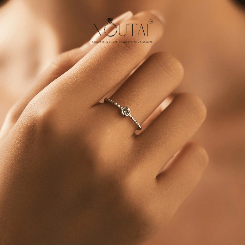 Noutai Bezel Setting Moissanite Stackable Ring – 925 Sterling Silver