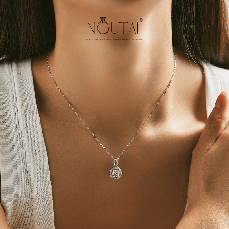 Noutai 1ct D Color Moissanite Pendant Necklace – 925 Sterling Silver