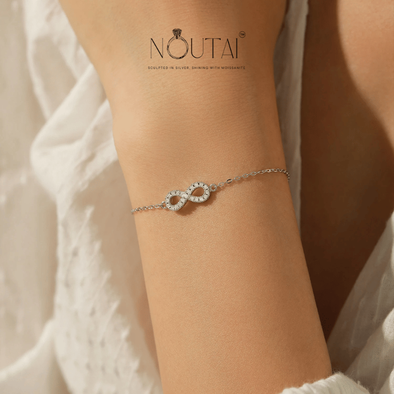 Noutai D Color Moissanite Infinity Bracelet – 21 Stones 925 Silver
