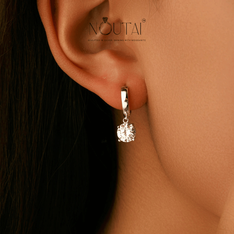Pendientes de aro de moissanita Noutai: joyería nupcial de plata de ley para mujer