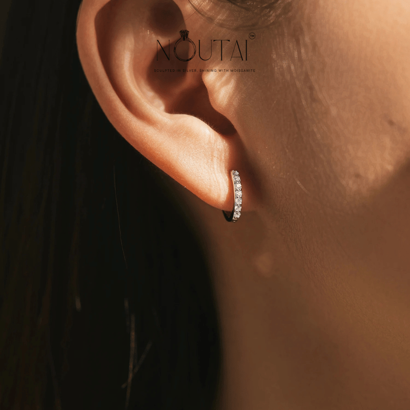 Noutai D Color Sparkling Moissanite Circle Hoop Earrings – 925 Sterling Silver