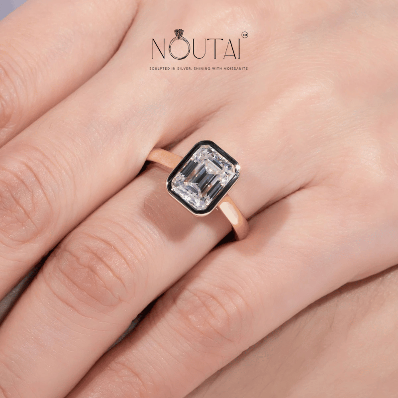 Noutai 3ct Emerald Cut D Color Moissanite Engagement Ring – 925 Sterling Silver