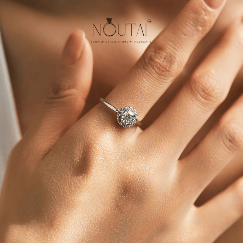 Noutai 0.5ct D Color VVS1 Round Moissanite Ring – 925 Sterling Silver