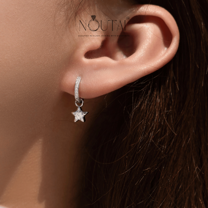 Noutai 0.3ct D Color Round Moissanite Hoop Earrings – 925 Sterling Silver