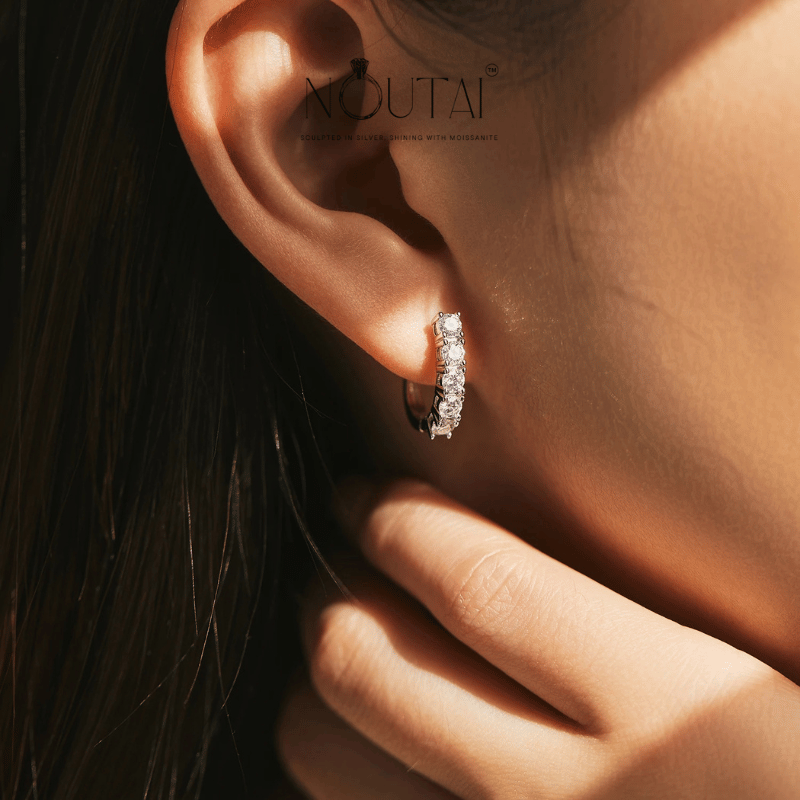 Noutai D Color U Shape Moissanite Hoop Earrings – 925 Sterling Silver