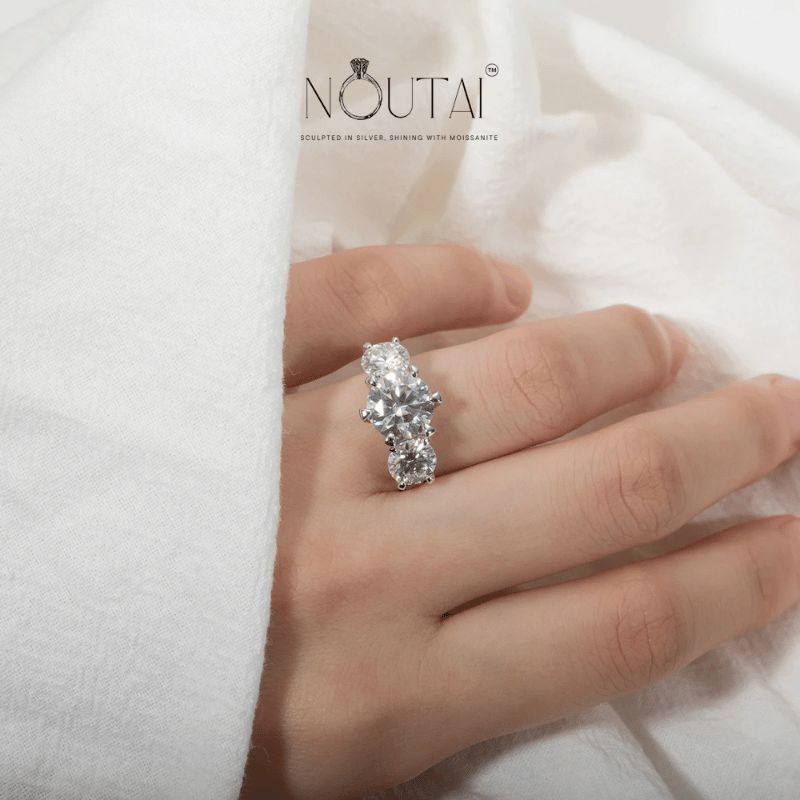 Noutai 5ct D Color Moissanite Three Stone Engagement Ring – 925 Sterling Silver