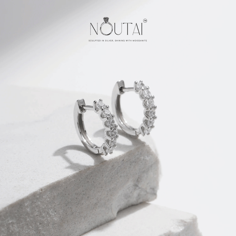 Noutai D Color Moissanite Small Hollow Hoop Earrings – 925 Sterling Silver