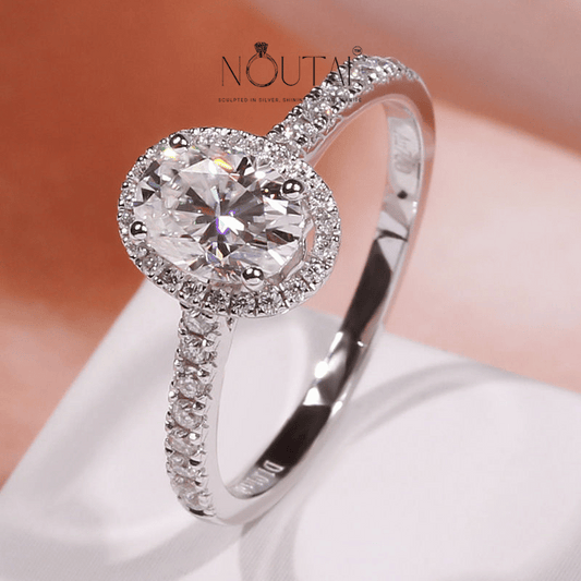 Noutai 1-5ct Oval Cut Moissanite Halo Ring – 925 Sterling Silver