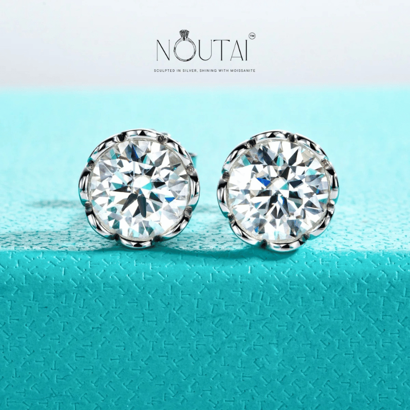 Noutai 2-6cttw D Color VVS1 Moissanite Stud Earrings – 925 Sterling Silver