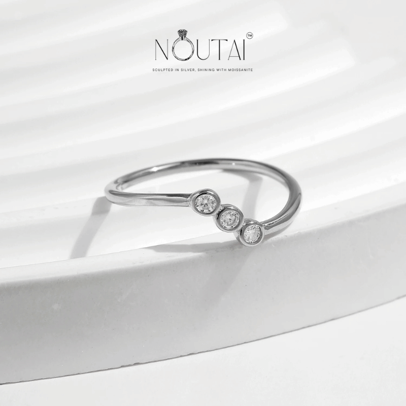 Noutai D Color Moissanite Lab Diamond Irregular Line Stackable Ring – 925 Sterling Silver