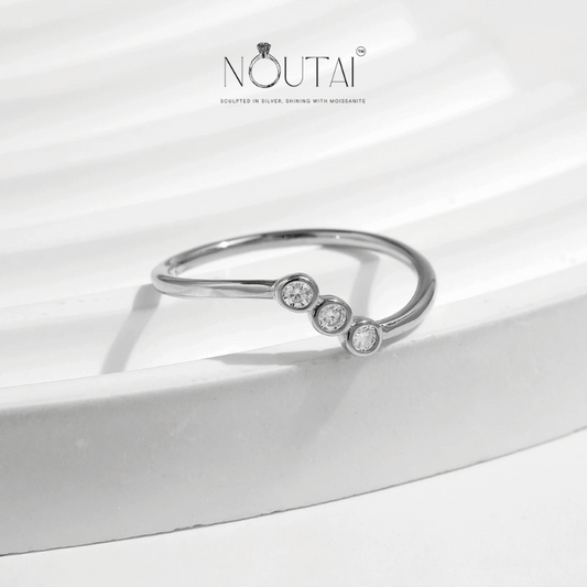 Noutai D Color Moissanite Lab Diamond Irregular Line Stackable Ring – 925 Sterling Silver