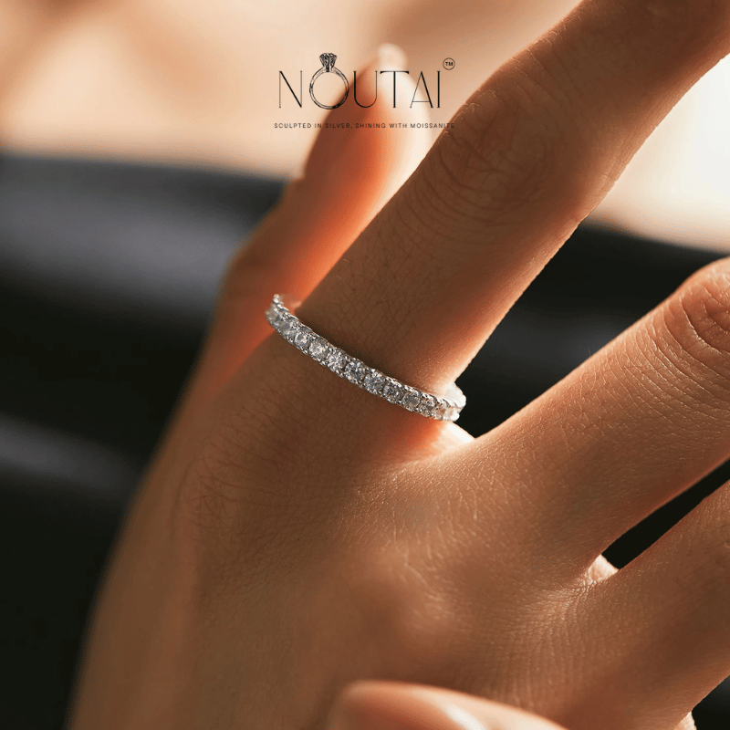 Noutai Luxury D Color Moissanite Stackable Band Ring – 925 Sterling Silver