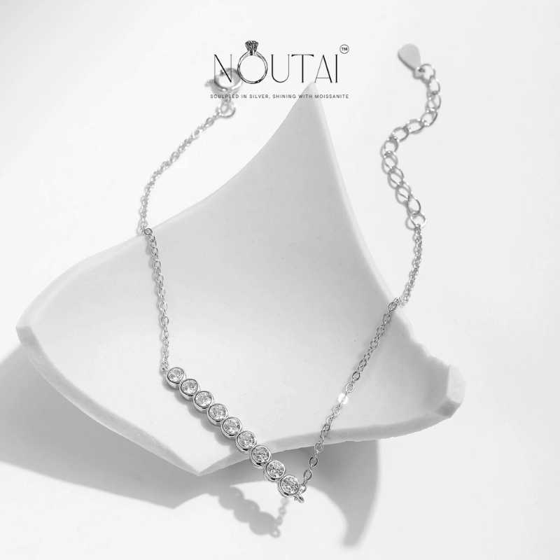 Noutai D Color Moissanite Simple Round Chain Bracelet – 925 Sterling Silver