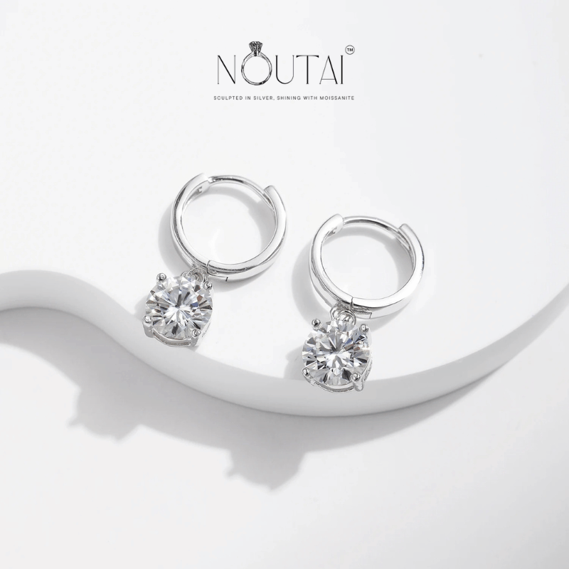 Pendientes de aro de moissanita Noutai: joyería nupcial de plata de ley para mujer