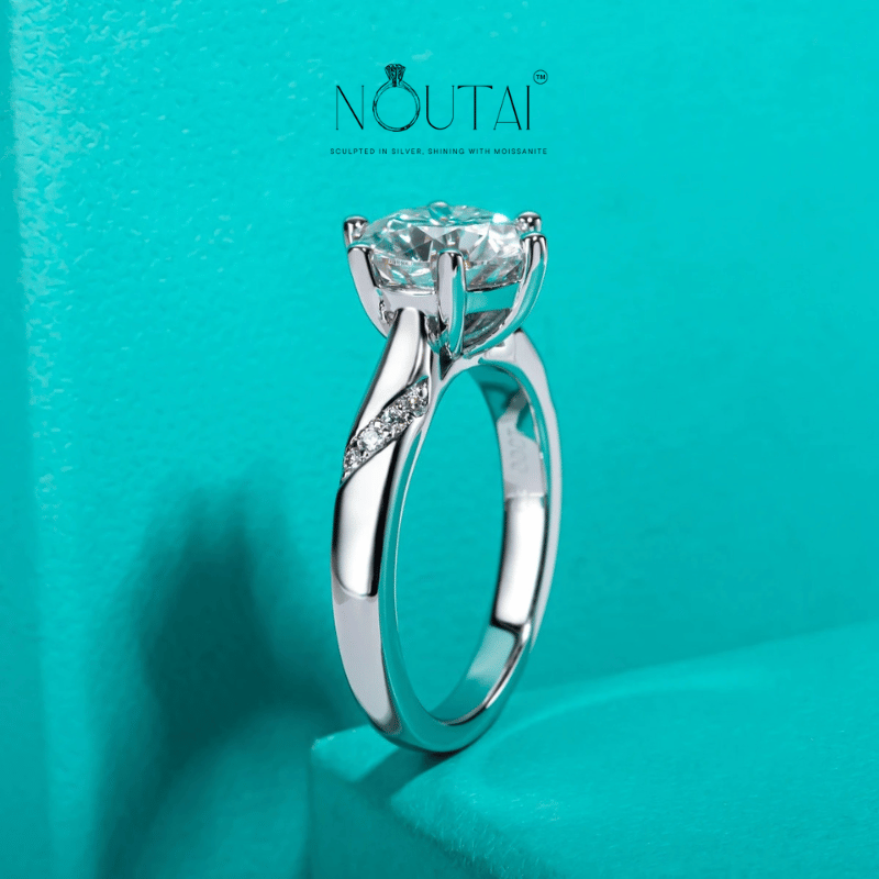 Noutai 3ct Round Cut D Color Moissanite Engagement Ring – 925 Sterling Silver