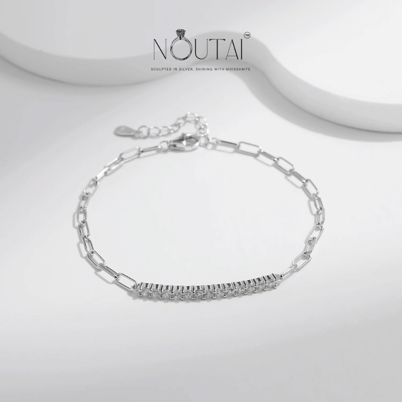 Noutai Sparkling D Color Moissanite Lock Bracelet – 925 Sterling Silver