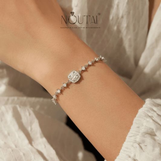 Noutai 0.8ct D Color Moissanite Halo Bracelet – 925 Sterling Silver