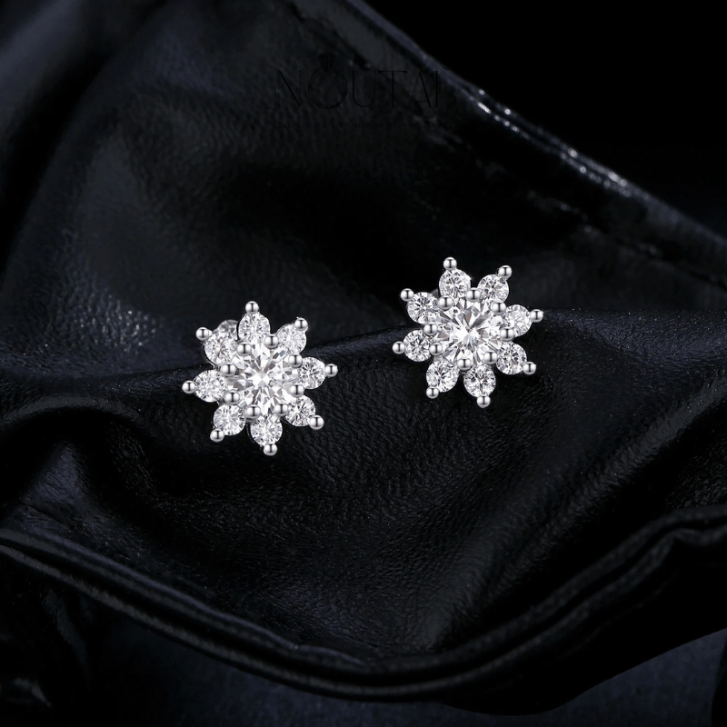 Noutai Sparkling 0.4ct D Color Moissanite Flower Stud Earrings – 925 Sterling Silver
