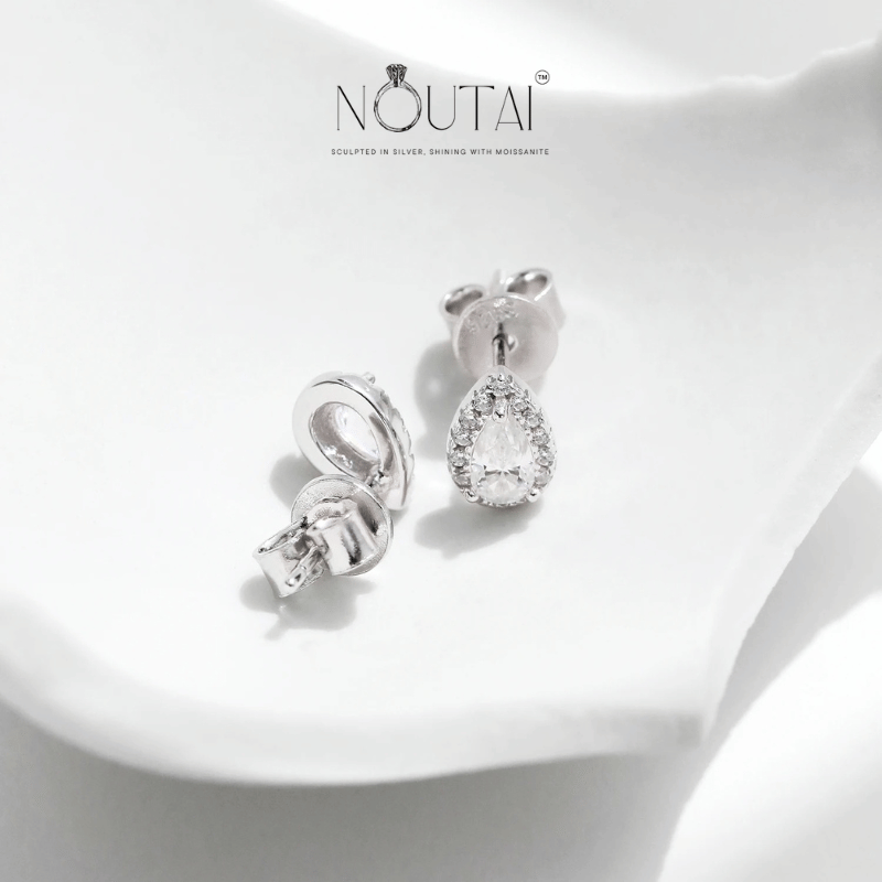 Noutai D Color Pear Cut Moissanite Stud Earrings – 925 Sterling Silver