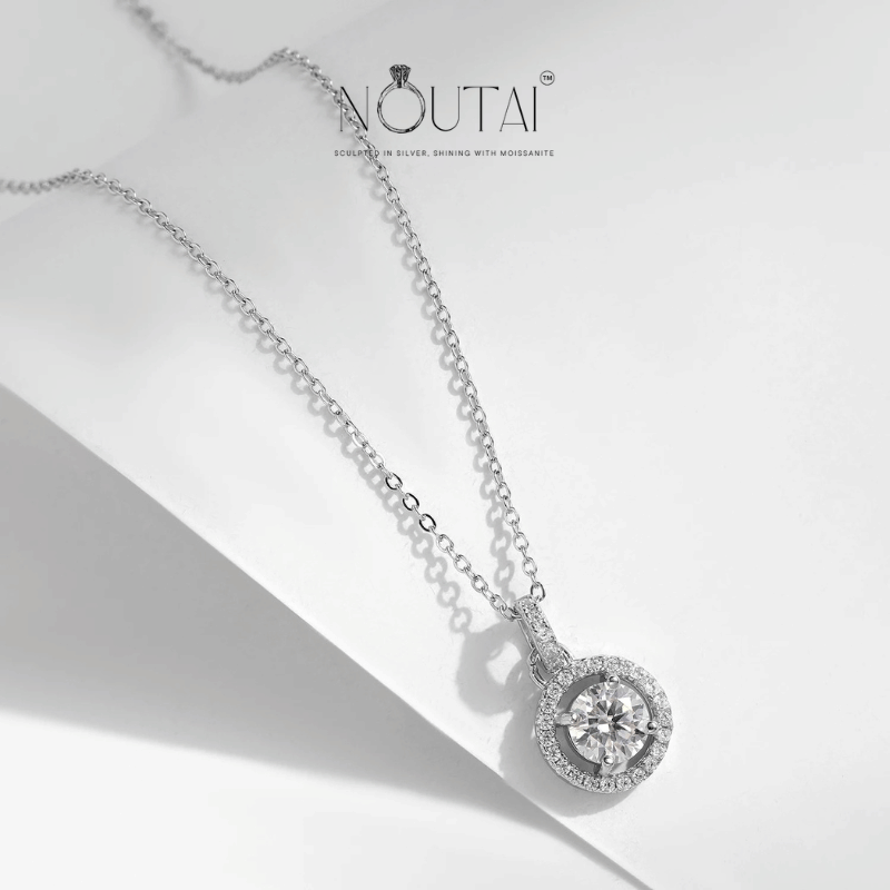 Noutai 1ct D Color Moissanite Pendant Necklace – 925 Sterling Silver