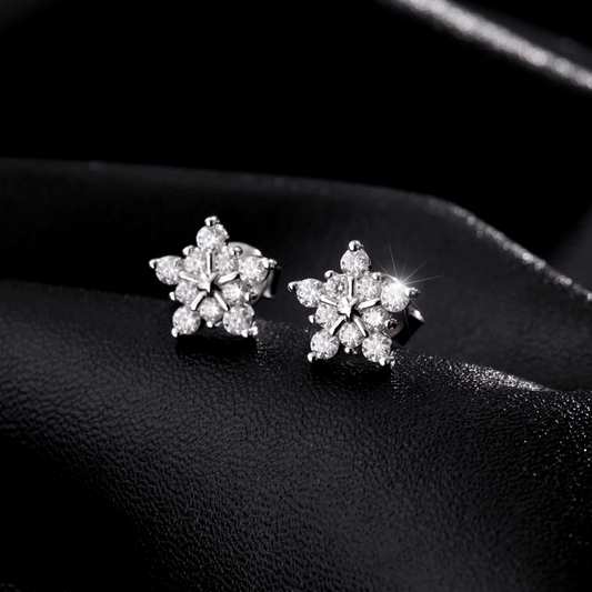 Noutai D Color Dazzling Moissanite Snowflake Stud Earrings – 925 Sterling Silver