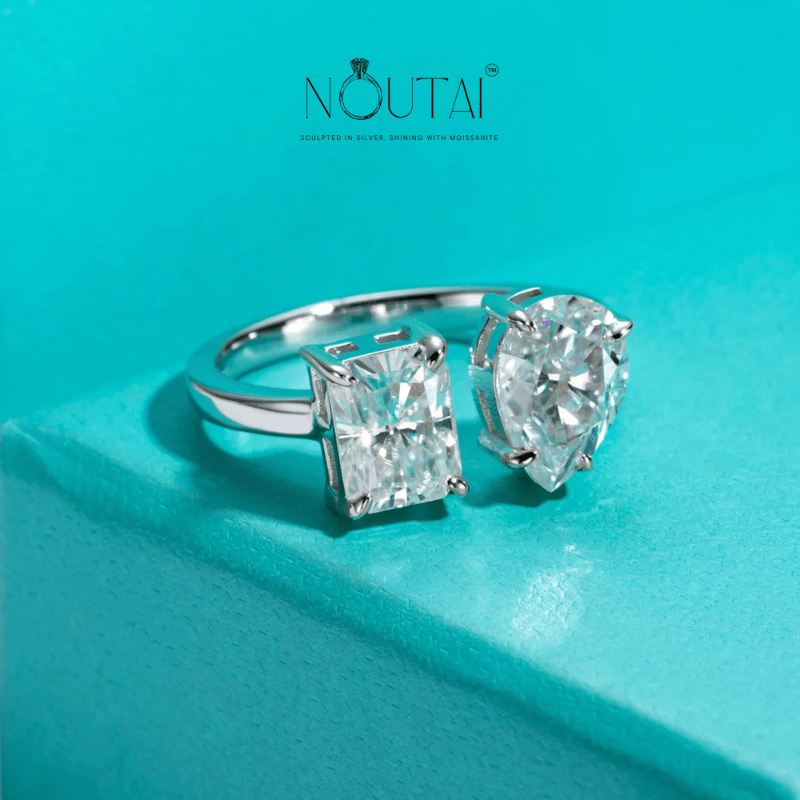 Noutai 4.5cttw Radiant Pear Moissanite Engagement Ring – 925 Sterling Silver