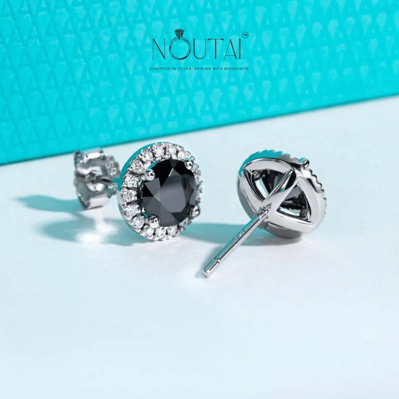 Noutai 1ct Black Moissanite Stud Earrings – 925 Sterling Silver