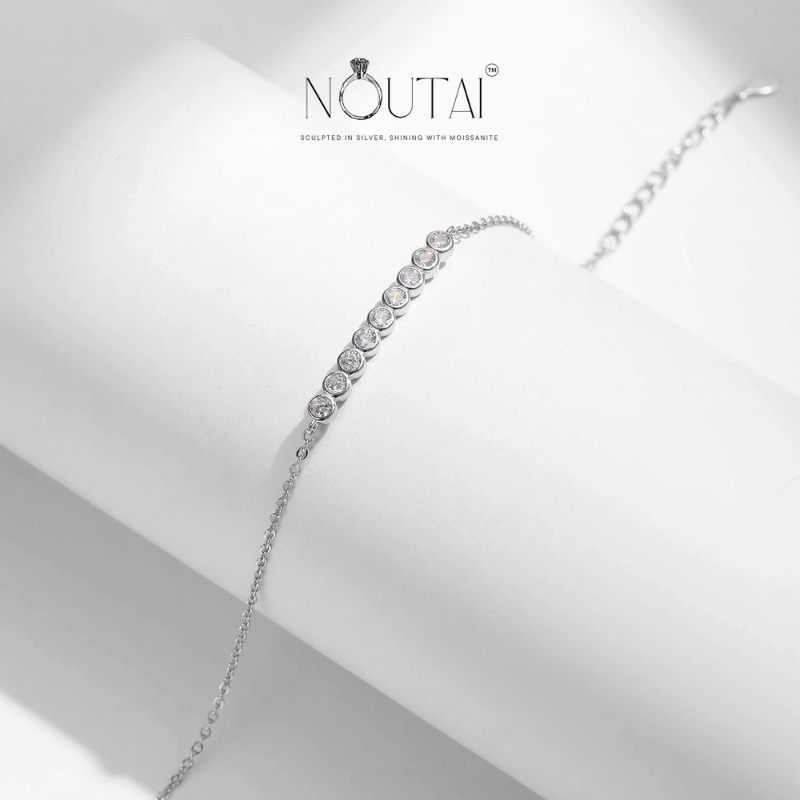 Noutai D Color Moissanite Simple Round Chain Bracelet – 925 Sterling Silver