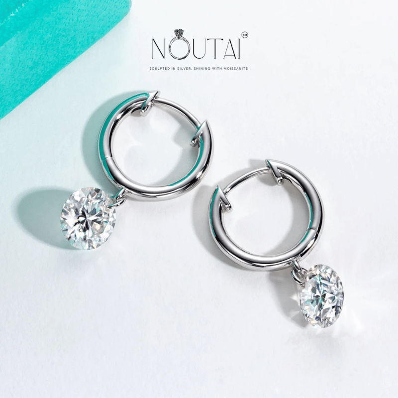 Noutai 4cttw Moissanite Hoop Earrings – 925 Sterling Silver
