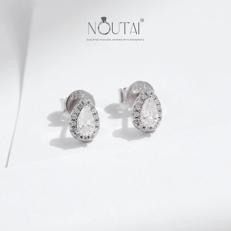 Noutai D Color Pear Cut Moissanite Stud Earrings – 925 Sterling Silver