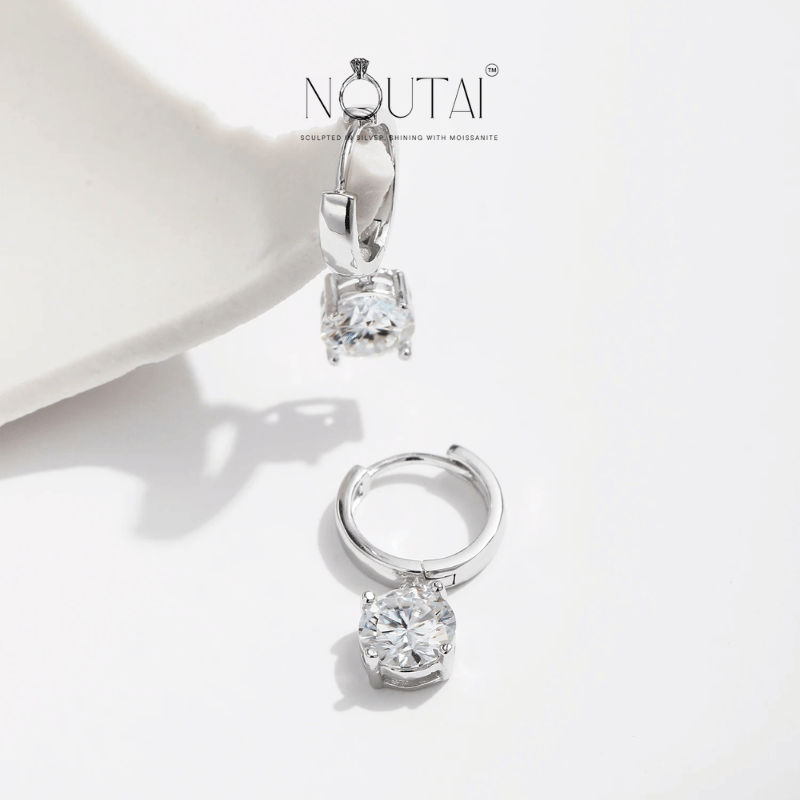 Pendientes de aro de moissanita Noutai: joyería nupcial de plata de ley para mujer