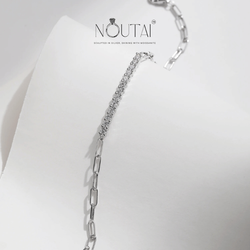 Noutai Sparkling D Color Moissanite Lock Bracelet – 925 Sterling Silver