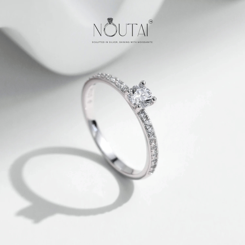 Noutai D Color Delicate Square Moissanite Ring – 925 Sterling Silver