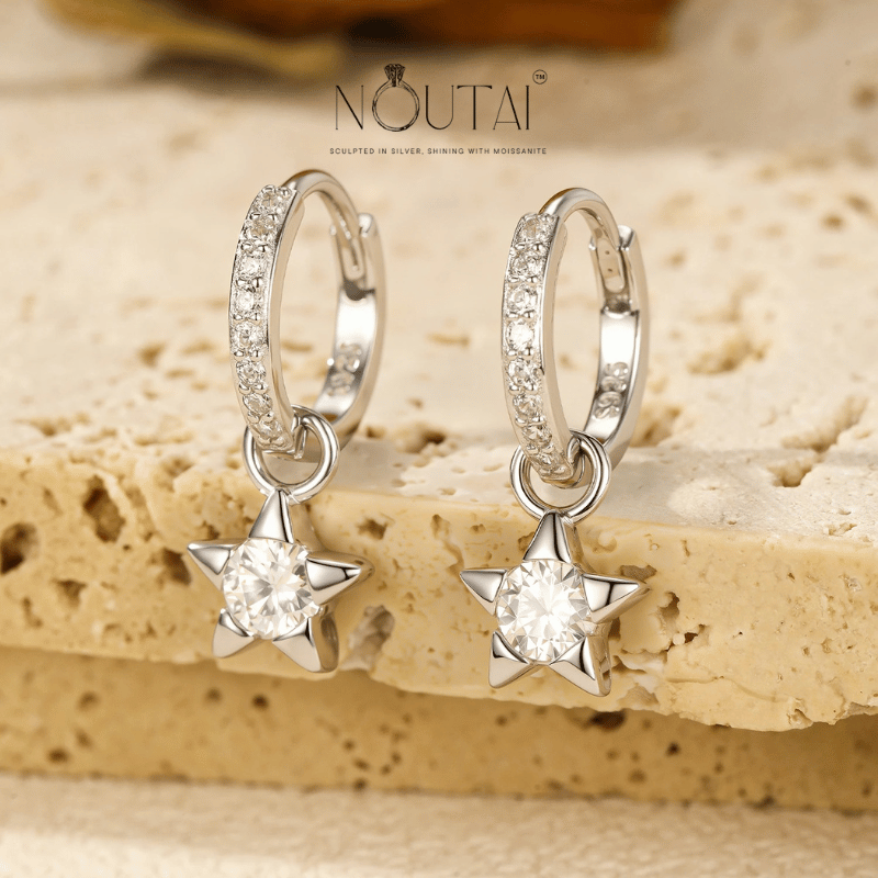Noutai 0.3ct D Color Round Moissanite Hoop Earrings – 925 Sterling Silver