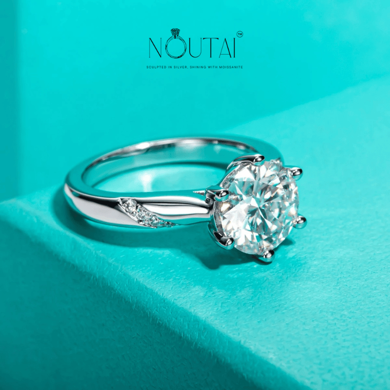 Noutai 3ct Round Cut D Color Moissanite Engagement Ring – 925 Sterling Silver