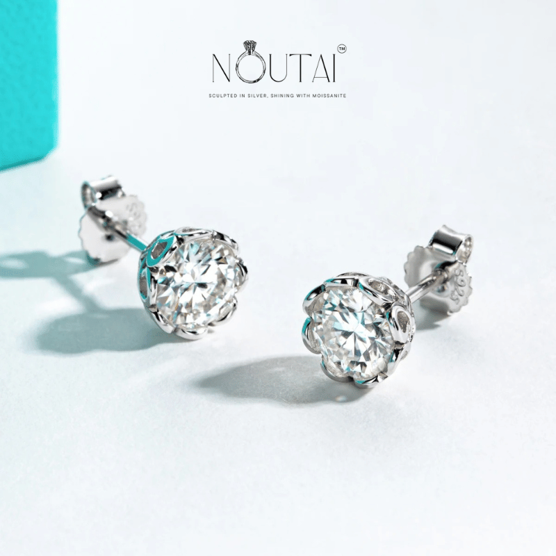 Noutai 2-6cttw D Color VVS1 Moissanite Stud Earrings – 925 Sterling Silver