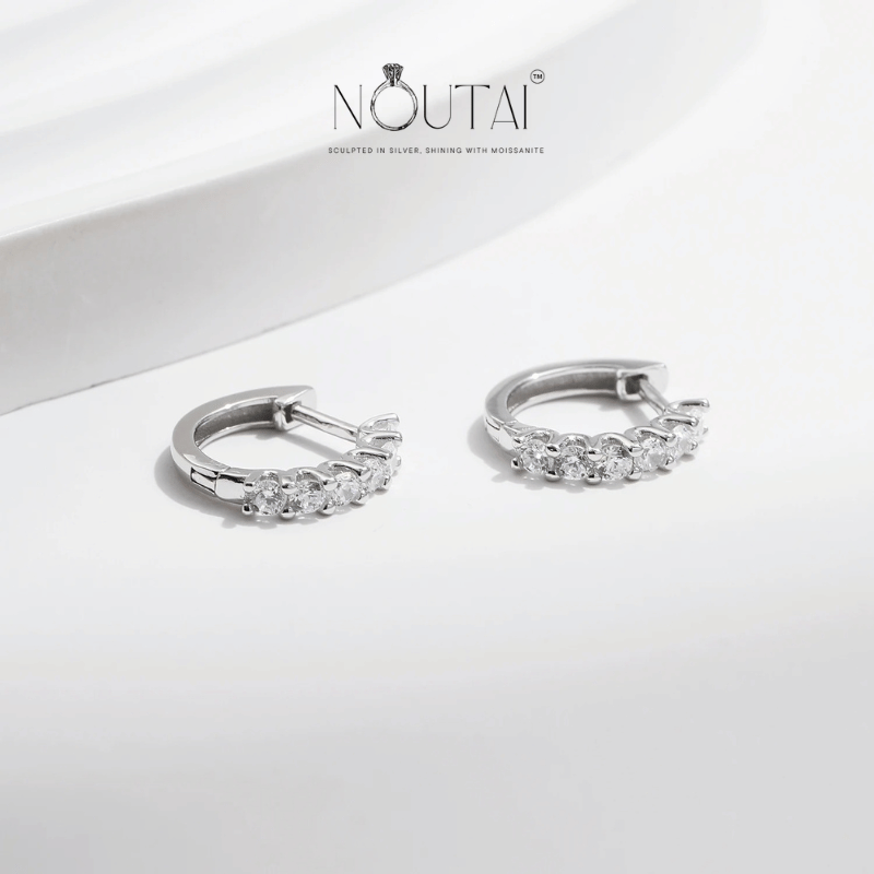 Noutai D Color Moissanite Small Hollow Hoop Earrings – 925 Sterling Silver