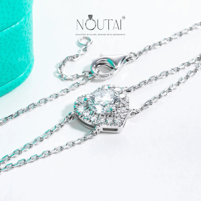 Noutai 1ct Moissanite Heart Bracelet – 925 Sterling Silver