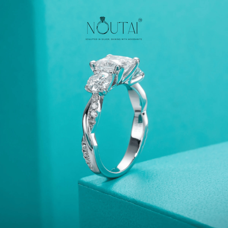 Noutai 1.5ct Princess Cut D Color Moissanite Engagement Ring – 925 Sterling Silver