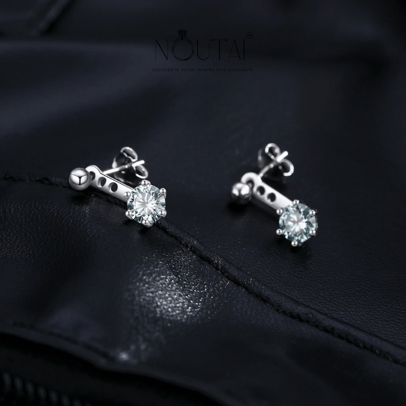 Noutai D Color VVS1 Round Teal Moissanite Ear Climbers – 925 Sterling Silver