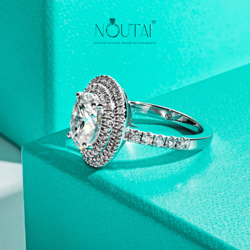 Noutai 3ct Oval Cut Moissanite Double Halo Engagement Ring – 925 Sterling Silver