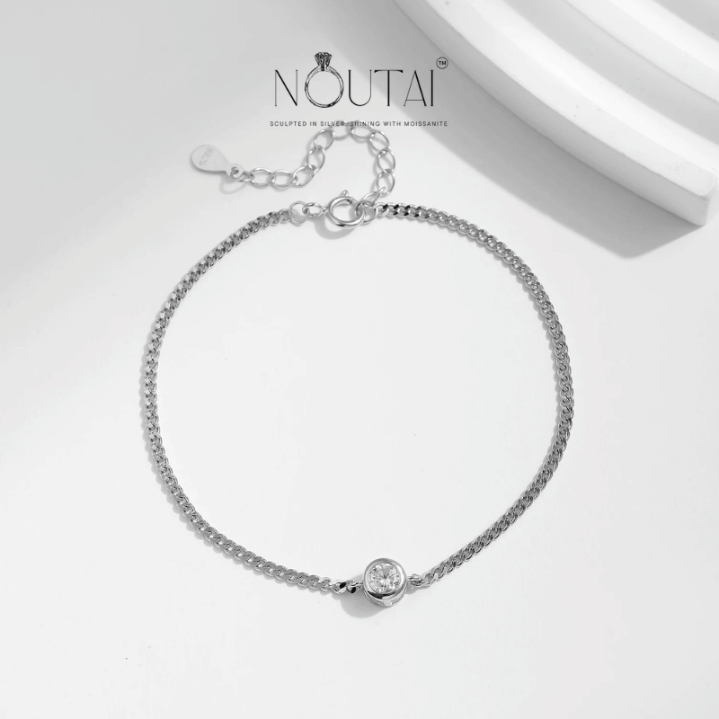 Noutai 0.25ct Moissanite Bezel Bracelet – 925 Sterling Silver
