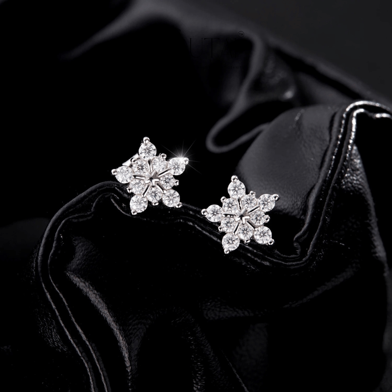 Noutai D Color Dazzling Moissanite Snowflake Stud Earrings – 925 Sterling Silver