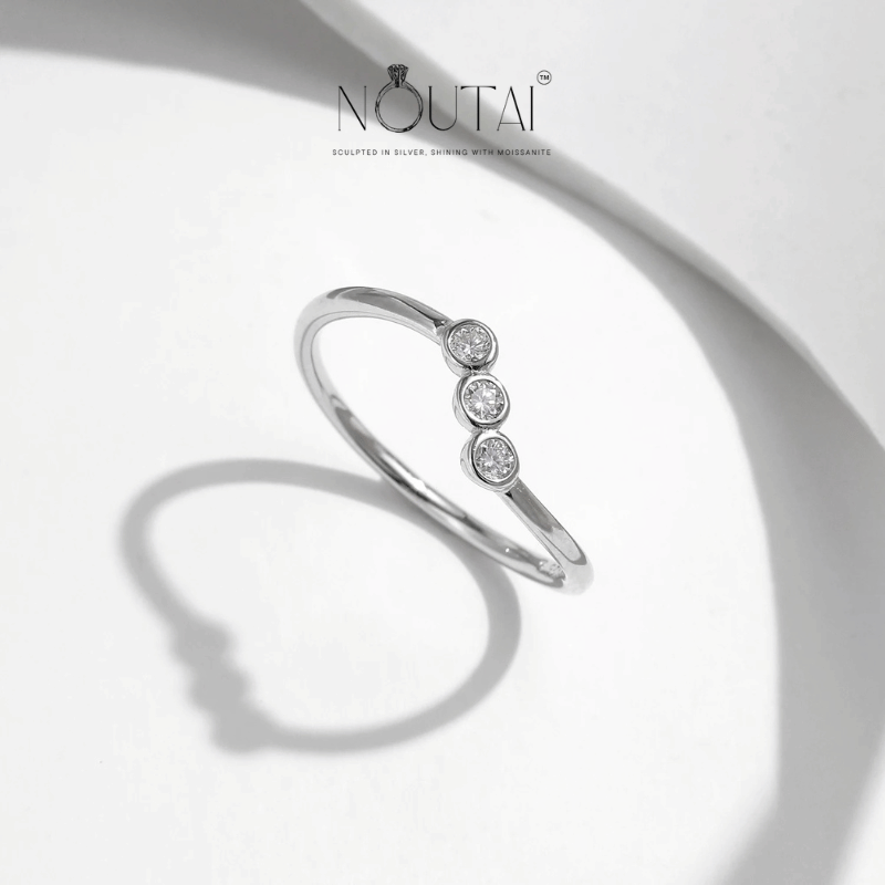 Noutai D Color Moissanite Lab Diamond Irregular Line Stackable Ring – 925 Sterling Silver