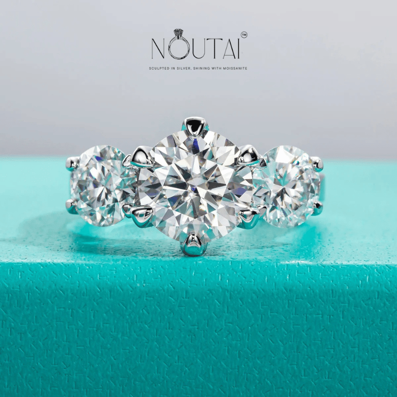 Noutai 5ct D Color Moissanite Three Stone Engagement Ring – 925 Sterling Silver