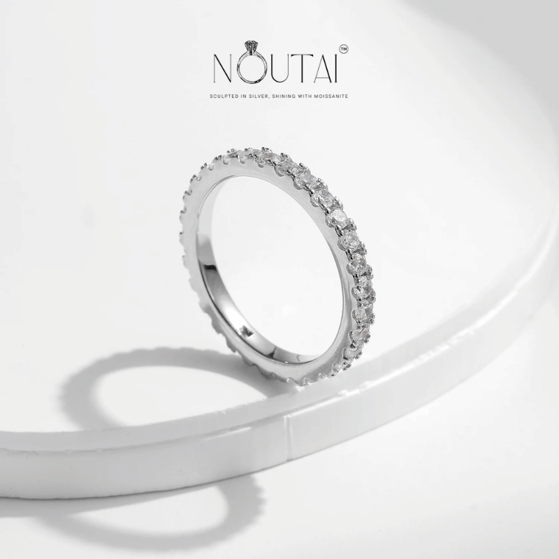 Noutai Luxury D Color Moissanite Stackable Band Ring – 925 Sterling Silver