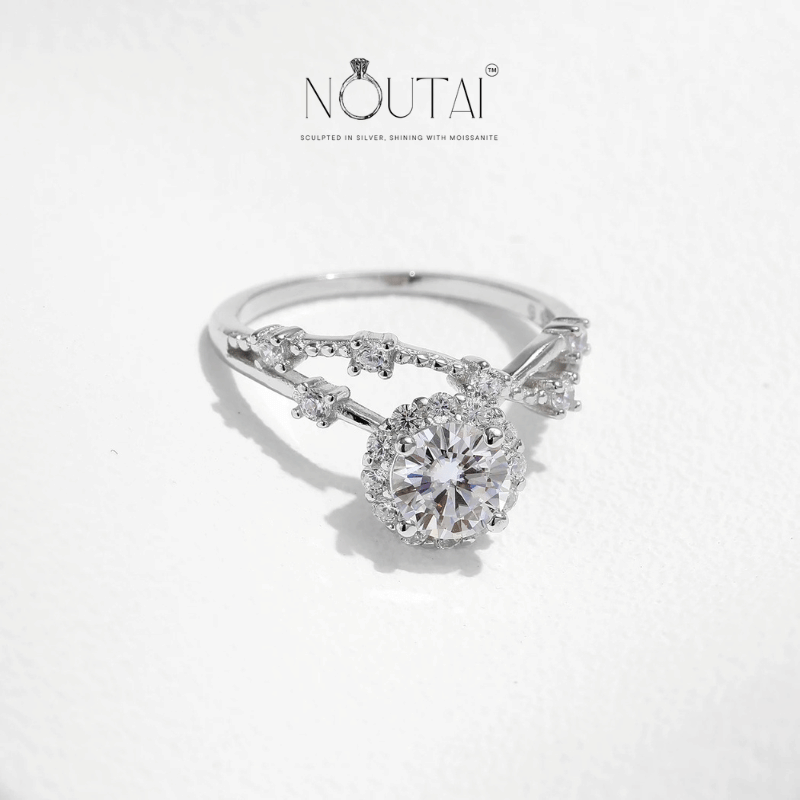 Noutai 0.8ct Moissanite Halo Ring – 925 Sterling Silver