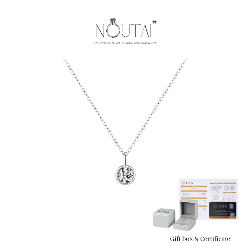 Noutai 1ct D Color Round Bezel Moissanite Pendant – 925 Sterling Silver