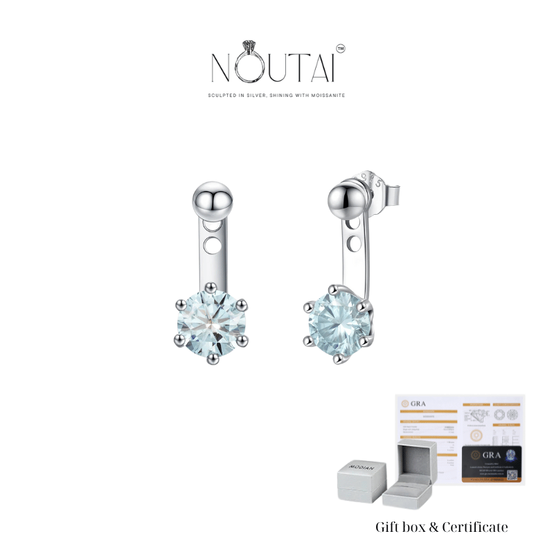 Noutai D Color VVS1 Round Teal Moissanite Ear Climbers – 925 Sterling Silver