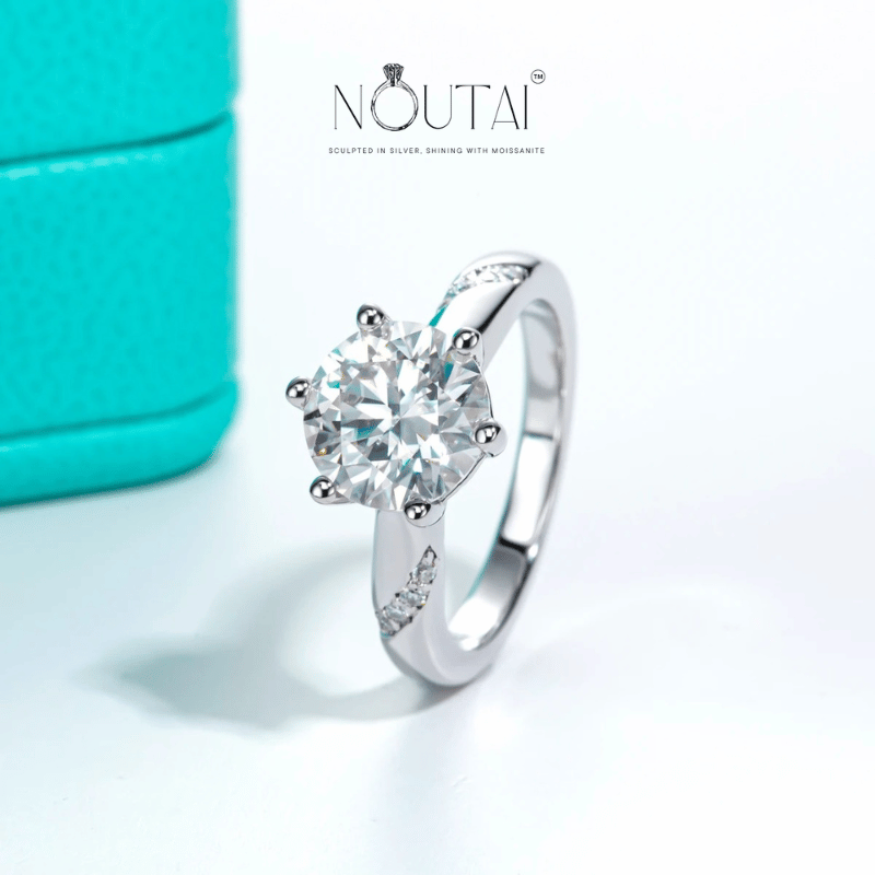 Noutai 3ct Round Cut D Color Moissanite Engagement Ring – 925 Sterling Silver